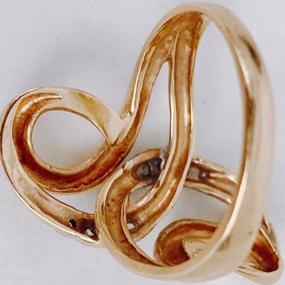 14K Gold Mid Century Diamond Cocktail Ring Retro Swirl Design VTG Ring, 50s 60s - Picture 9 of 16